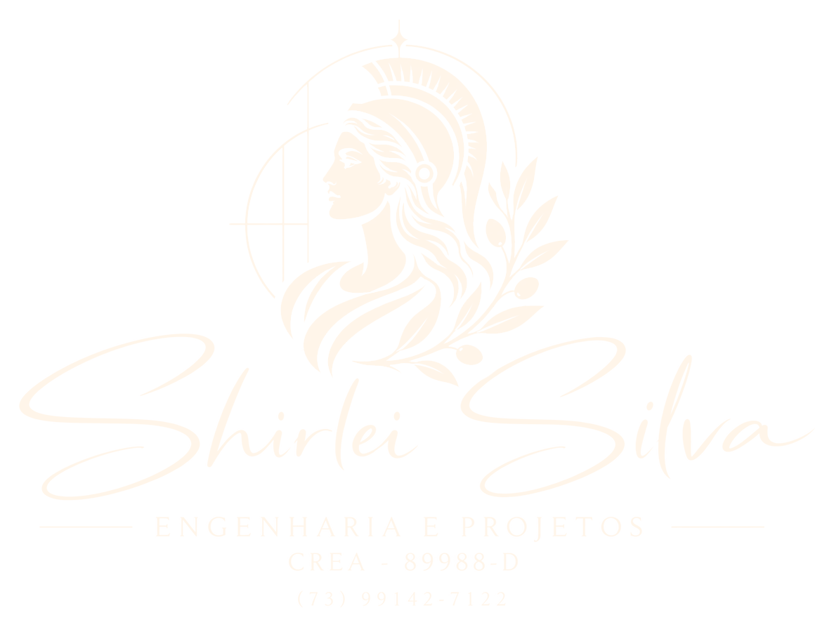 Logo Shirlei Silva — Engenharia e Projetos, com figura de Atena, CREA 89988-D e contato (73) 99142-7122